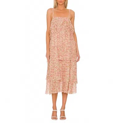 Something Navy Floral Pleated Tiered Dress In Cream Multi In Pink