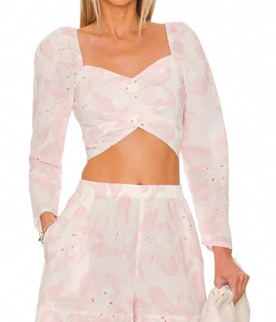 Something Navy Floral Puff Shoulder Top In White Combo In Multi