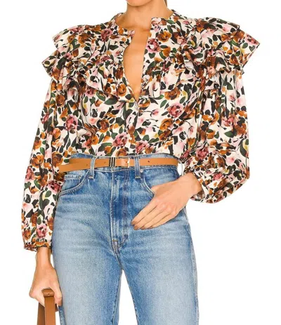 Something Navy Floral Ruffle Blouse In Cream Multi