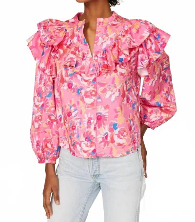 Something Navy Floral Ruffle Blouse In Pink Combo