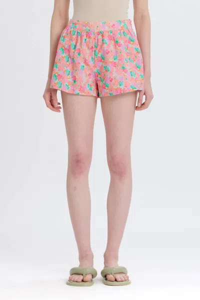 Something Navy Floral Tie Waist Shorts In Pink/ Floral