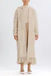 Something Navy Fringe Long Hooded Cardigan In Tan In Brown
