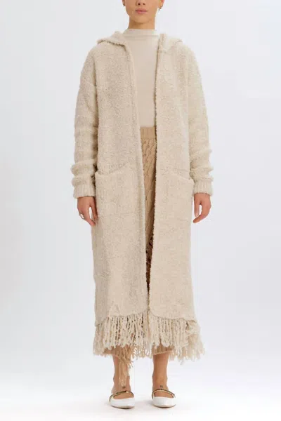 Something Navy Fringe Long Hooded Cardigan In Tan In Brown