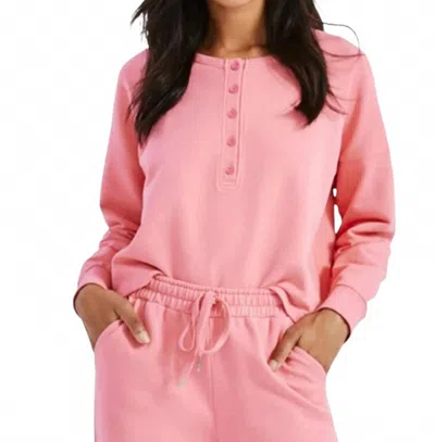 Something Navy Henley Sweatshirt In Pink