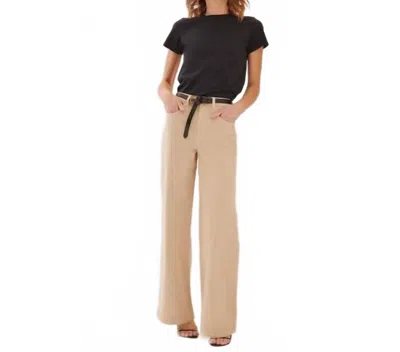 Something Navy High Waisted Wide Leg Denim Pants In Khaki In Neutral
