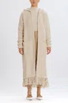 Something Navy Long Hooded Cardigan With Fringe In Tan