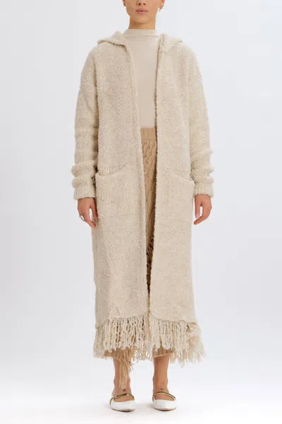Something Navy Long Hooded Cardigan With Fringe In Tan