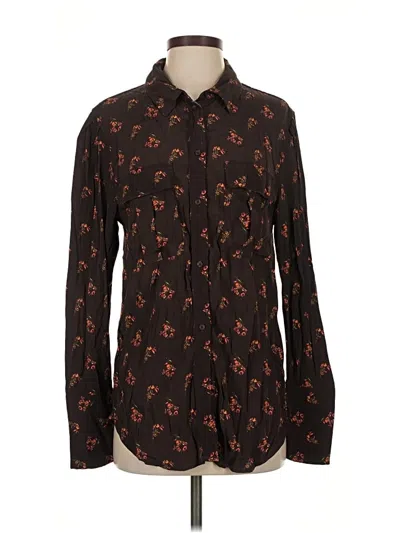 Pre-owned Something Navy Long Sleeve Blouse In Brown