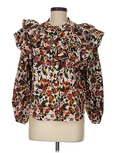 Pre-owned Something Navy Long Sleeve Blouse In Brown