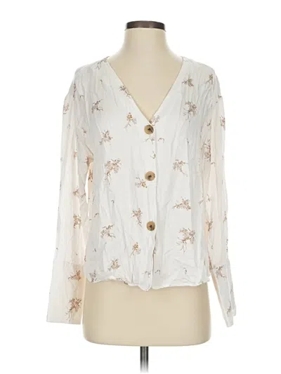Pre-owned Something Navy Long Sleeve Blouse In White