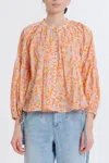 Something Navy Long Sleeve Flowy Button Up Top In Orange Combo In Orange