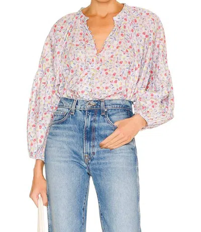 Something Navy Long Sleeve Flowy Button Up Top In White Combo