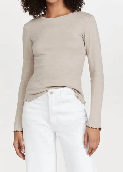 Something Navy Long Sleeve Lettuce Edge Top In Oatmeal In Brown