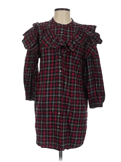 Pre-owned Something Navy Long Sleeve Top Burgundy Ruffles Neckline Tops