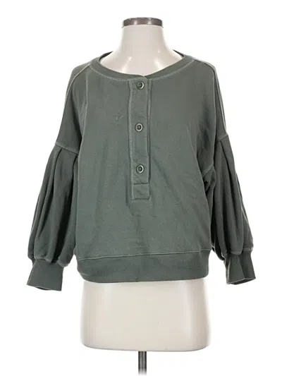 Pre-owned Something Navy Long Sleeve Top Green Crew Neck Tops