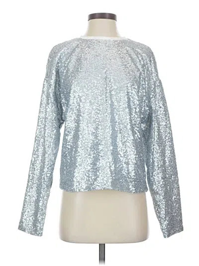 Pre-owned Something Navy Long Sleeve Top Silver Metallic Pattern Mock Neckline Tops