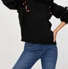 Something Navy Louise Embroidered Ruffle Sweater In Black In Black