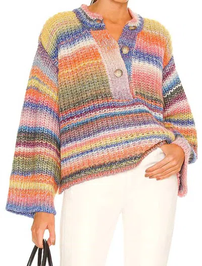 Something Navy Ombre Henley Sweater In Rainbow/multi