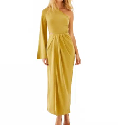 Something Navy One Shoulder Cut Out Gown In Chartreuse In Multi