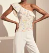 Something Navy One Shoulder Ruffle Top In Cream In White