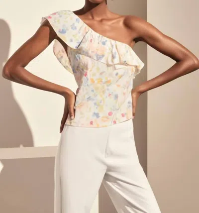 Something Navy One Shoulder Ruffle Top In Cream In White