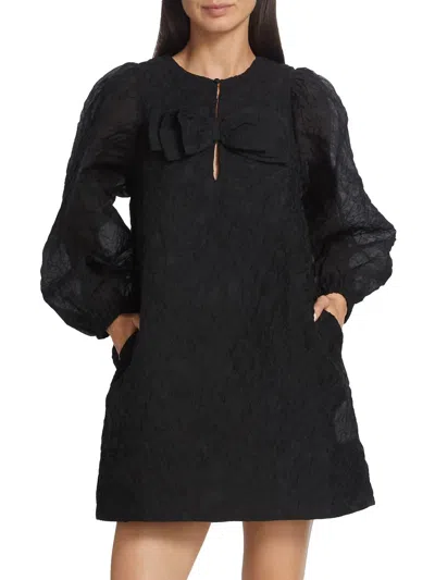 Something Navy Organza Bow Mini Dress In Black