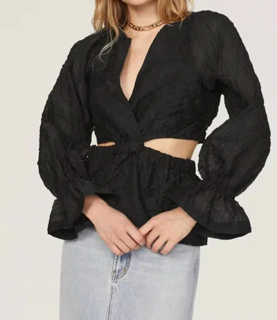 Something Navy Organza Long Sleeve Wrap Cutouts Top In Black
