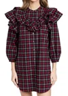 Something Navy Plaid Ruffle Button Up Dress In Red Combo In Red