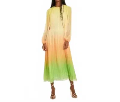 Something Navy Pleated Long Sleeve Dress In Orange Combo In Green