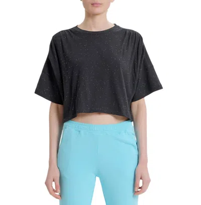 Something Navy Pleated Shoulder Cropped Tee In Black