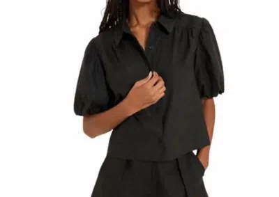 Something Navy Puff Sleeve Button Up Top In Black