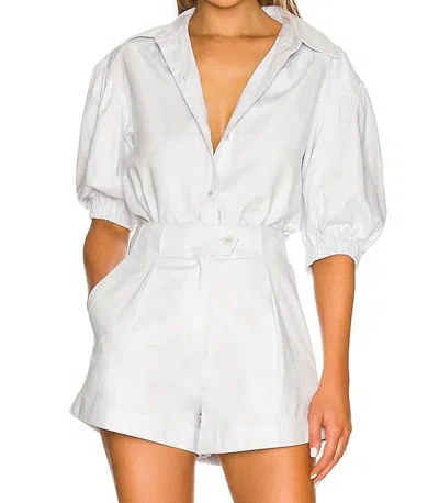 Something Navy Puff Sleeve Button Up Top In Blue In White