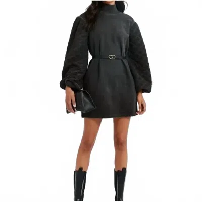 Something Navy Quilted Sleeve Sweatshirt Dress In Washed Black