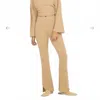Something Navy Ribbed Textured Flare With Slits Pants In Camel In Brown