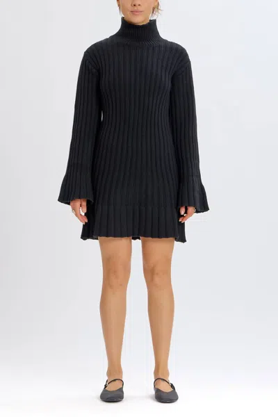 Something Navy Ribbed Turtleneck Sweater Mini Dress In Black