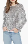 Something Navy Sequins Long Sleeve Top In Silver In Silver