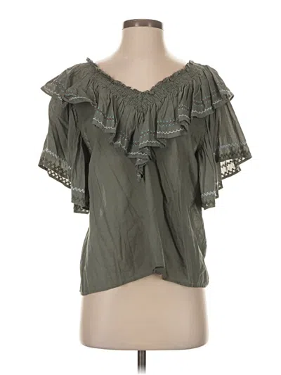 Pre-owned Something Navy Short Sleeve Blouse In Green