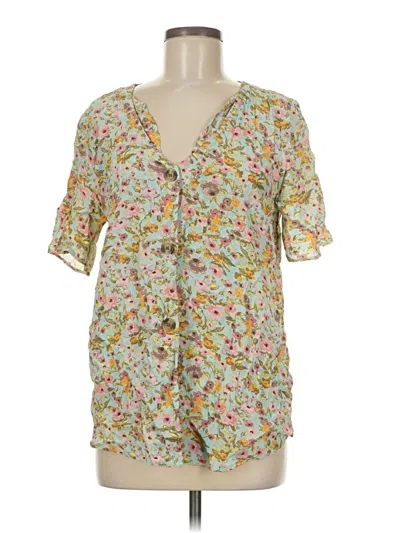 Pre-owned Something Navy Short Sleeve Blouse In Yellow