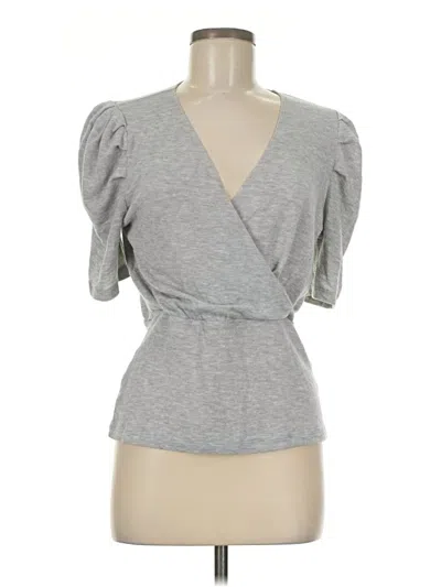 Pre-owned Something Navy Short Sleeve Top Gray Plunge Neckline Tops