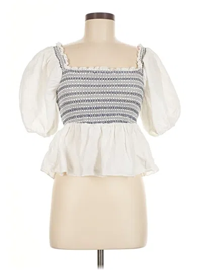 Pre-owned Something Navy Short Sleeve Top White Square Neckline Tops