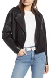Something Navy Shrunken Double Breasted Crop Leather Jacket In Black In Black