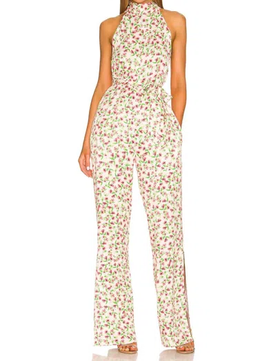 Something Navy Silky Floral Halter Jumpsuit In Cream Multi In Neutral