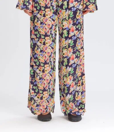 Something Navy Silky Floral Wide Leg Pants In Navy Combo