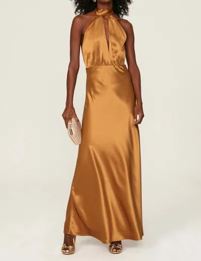 Something Navy Silky Halter Cutout Gown In Burnt Orange In Yellow