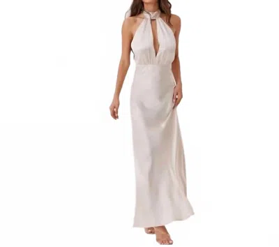 Something Navy Silky Halter Cutout Gown In Champagne In Gray