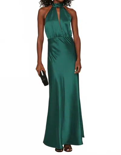 Something Navy Silky Halter Cutout Gown In Emerald In Green