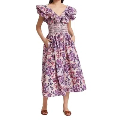 Something Navy Smocked Floral Midi Dress In Purple Combo