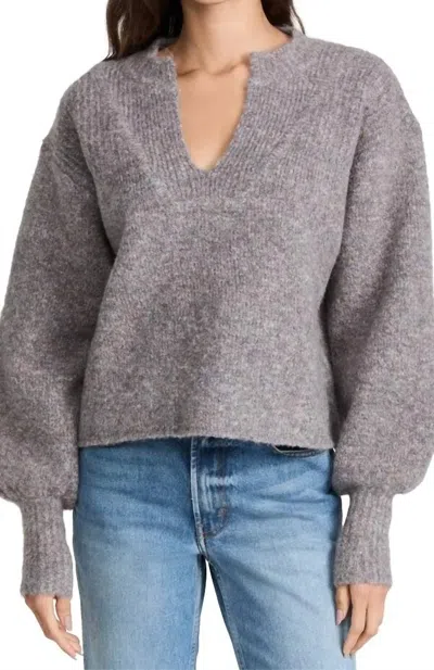 Something Navy Split Neck Marled Sweater In Gray