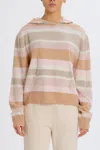 Something Navy Striped Cashmere Blend Hoodie In Camel Combo
