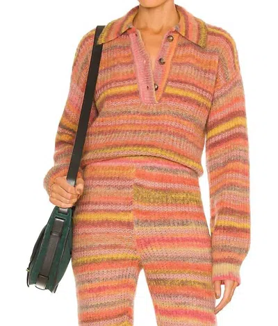 Something Navy Striped Polo Sweater In Pink Combo